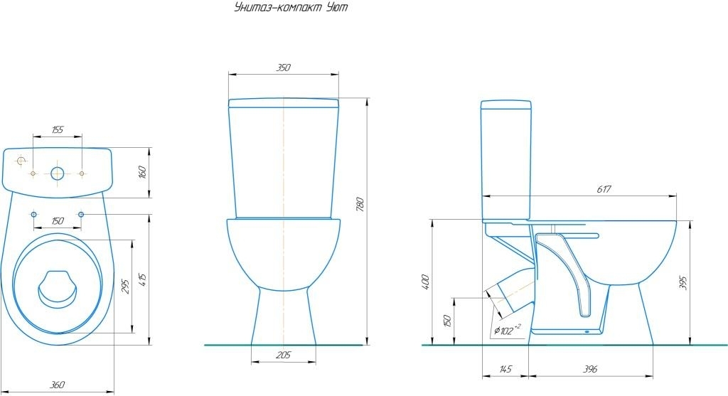 Уют, Унитаз-компакт Компакт унитаз с бачком Белый ROSA УЮТ Россия - Вид №2