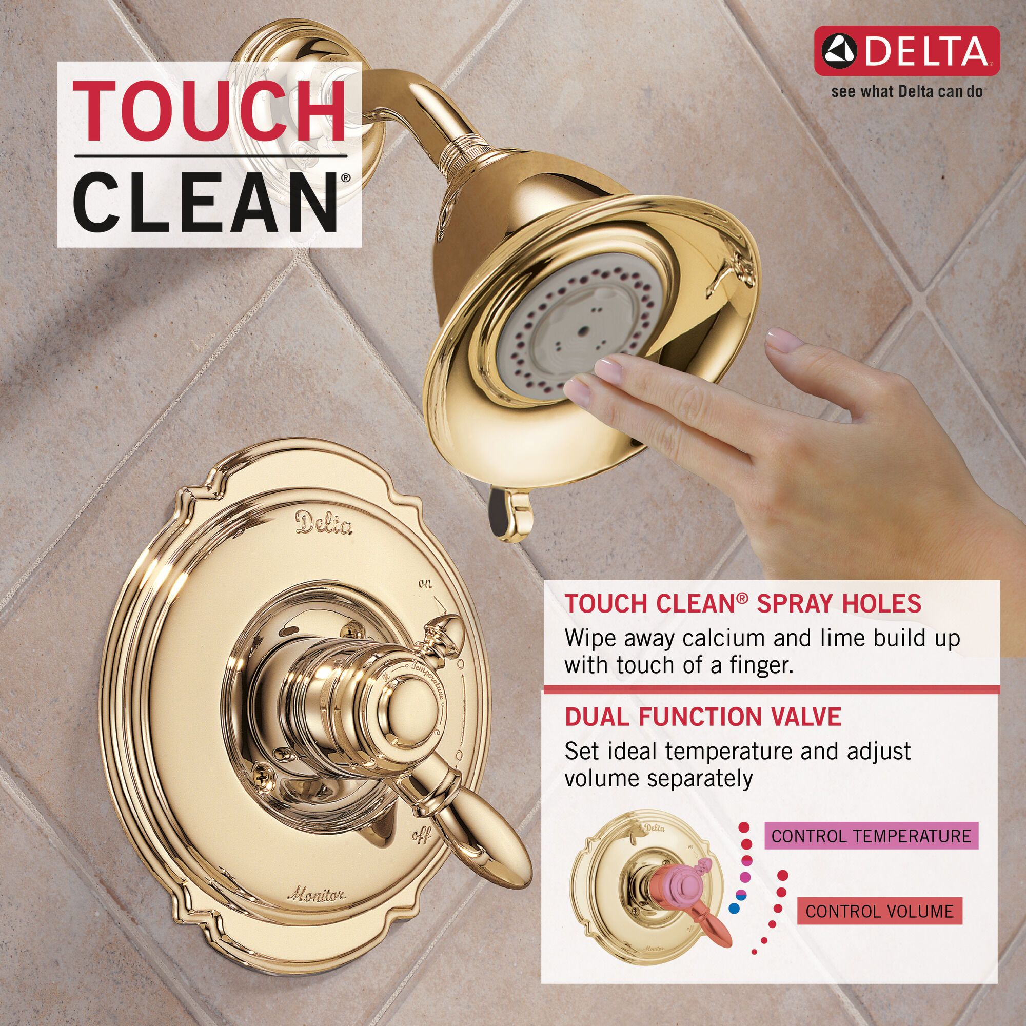 T17255-PB Облицовка для душа Monitor® серии 17 Delta Faucet Victorian Полированная латунь - Вид №4