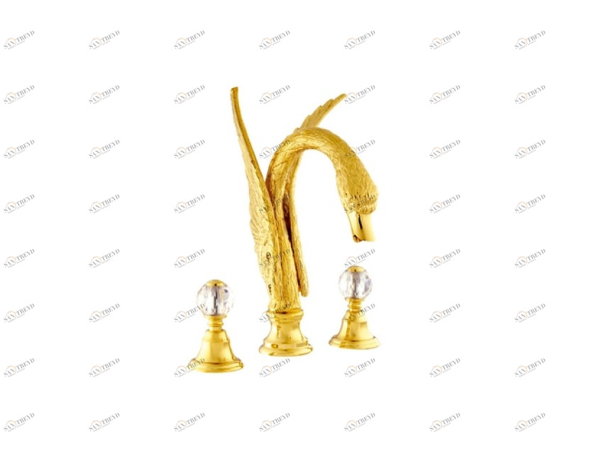 039154.000.00 Комплект для ванны на три отверстия с кристаллами swarovski swan series Золото 24К Mestre