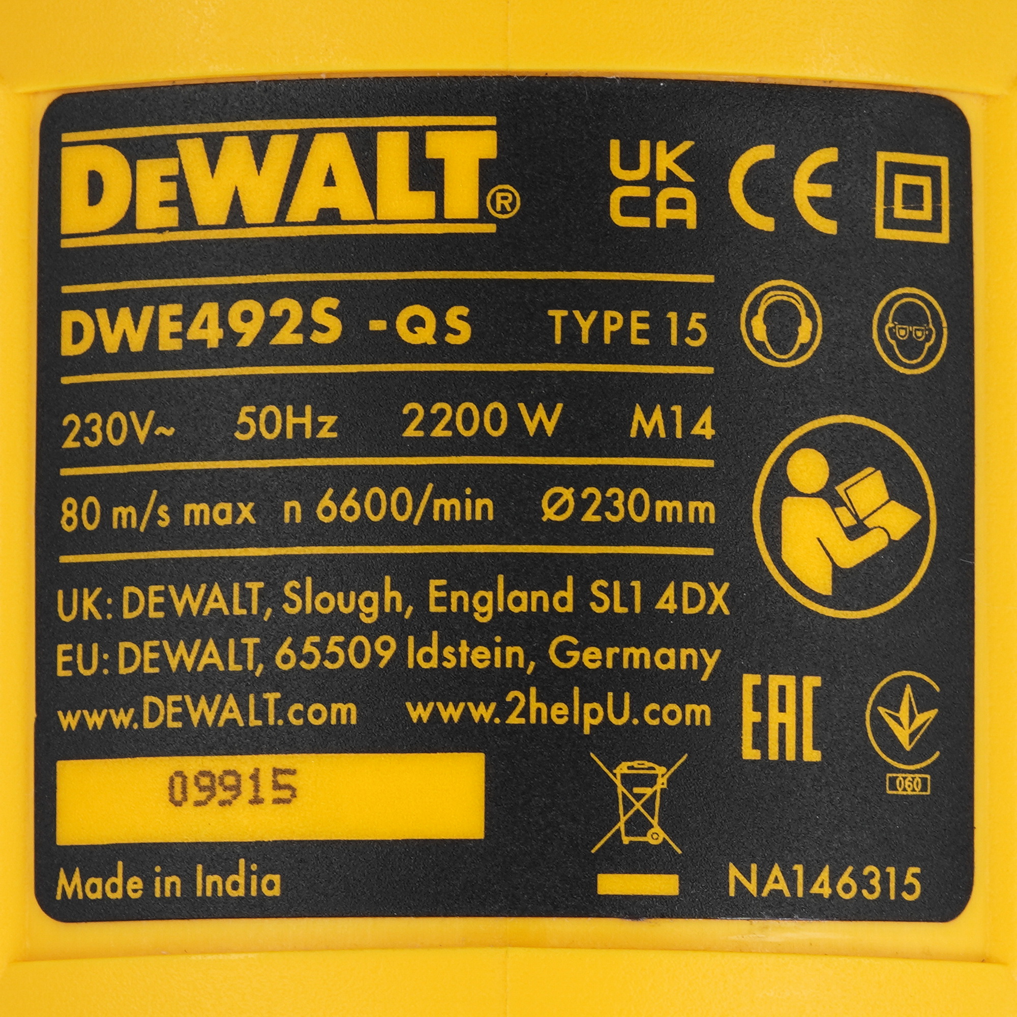 Углошлифовальная машина (УШМ) DeWalt DWE492S-QS 5480666 STDN-0030142 - Вид №4