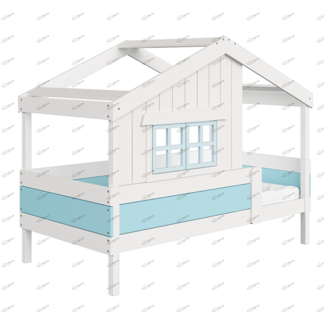 Кровать одноярусная белая с голубым "Шале M" ELLIPSE ELLIPSE HOME 00-3951315 Белый;голубой Santreyd 