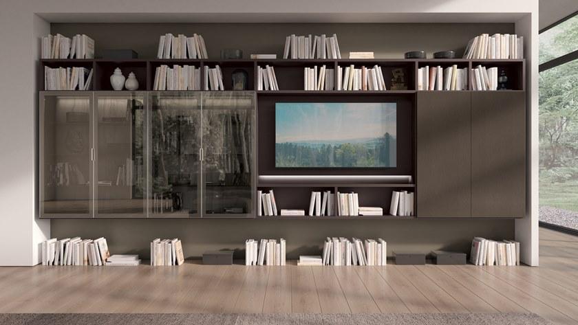 Febal Casa Подвесной книжный шкаф из меламина с подставкой под телевизор sun-id-1495584 - Вид №5