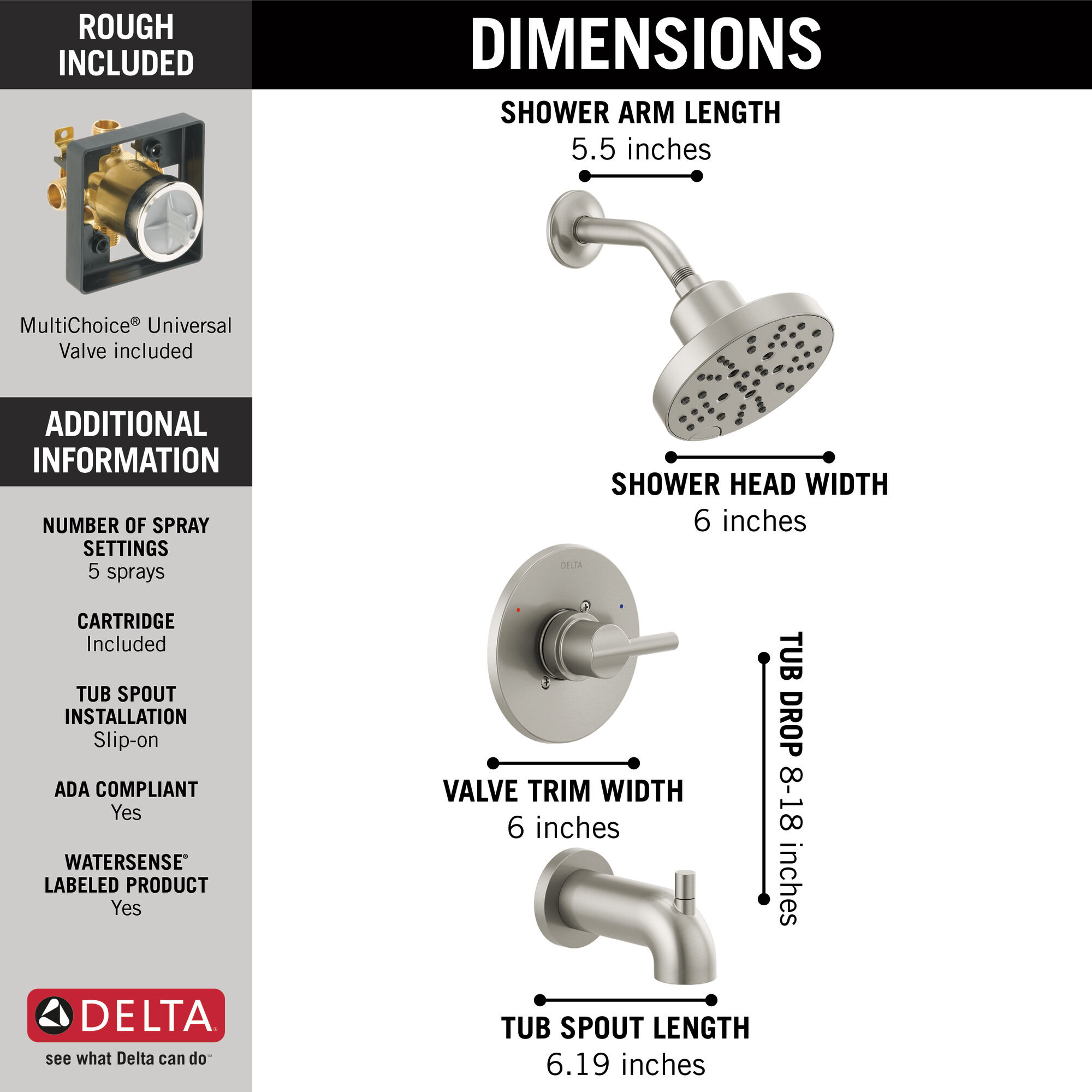 Monitor® 14 Series H2Okinetic® Ванна и душ Delta Faucet 144749-SS - Вид №2