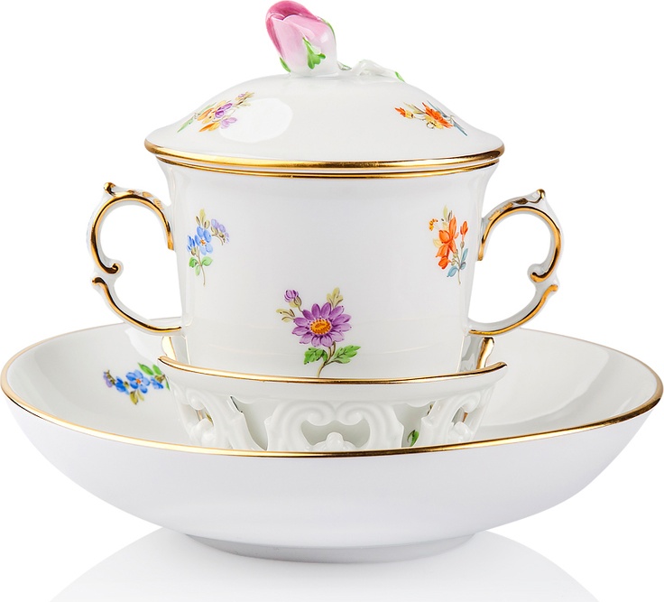 10559186 Meissen Чашка для горячего шоколада с блюдцем 130мл "Россыпь цветов" Фарфор 