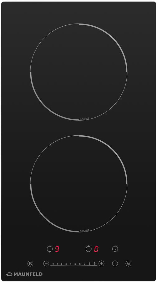 EVI.292F-BK Электрическая индукционная панель evi.453-bk/ домино, индукция, 30 см, 2 конфорки, сенсорно-слайдерное управление, черный цвет Maunfeld Santreyd 
