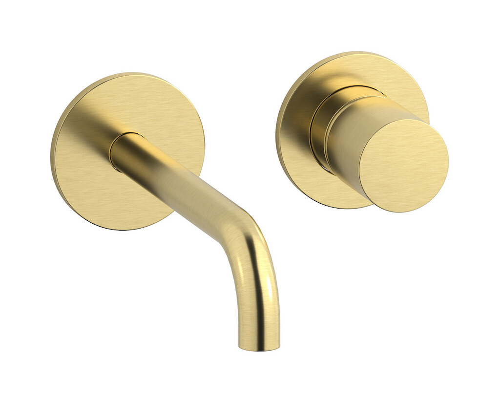 Встроенный в стену смеситель для раковины на 2 отверстия в комплекте с донным клапаном WE ARE IB rr406is Brushed Pale Gold Brera