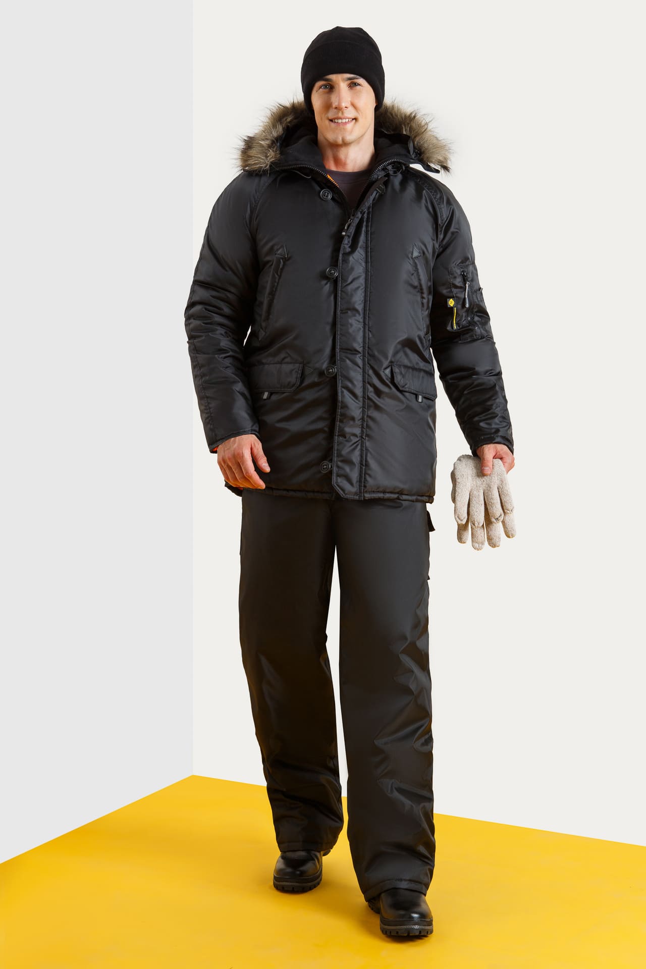 63580 Куртка "Север" удлиненная черная  Зимняя спецодежда  размер 44-46/170-176  - Вид №4