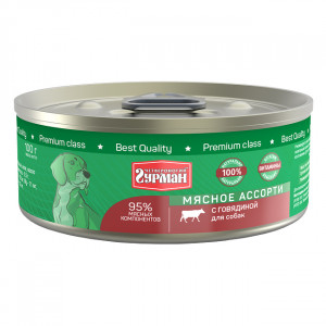Т0055551 Корм для собак Мясное ассорти говядина, с кольцом конс.100г ЧЕТВЕРОНОГИЙ ГУРМАН