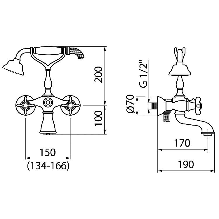 OT720201065 Смеситель для ванны с душем Webert Ottocento - Вид №1