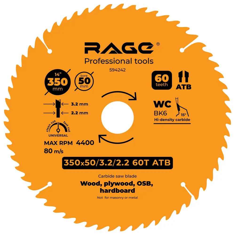 88928415 Диск пильный по дереву Rage 60Т 350x50x3.2 мм, кольцо 30 STLM-0845097