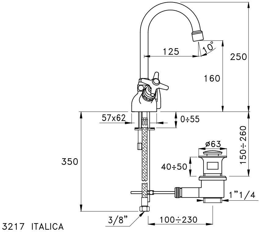 RUBINETTERIE STELLA Смеситель для раковины на одно отверстие Italica It00004 - Вид №1
