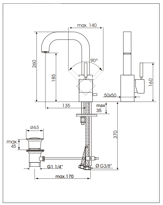 Смеситель для раковины Kaja Aquadrat 58120-C A-Quadrat 58120C - Вид №2