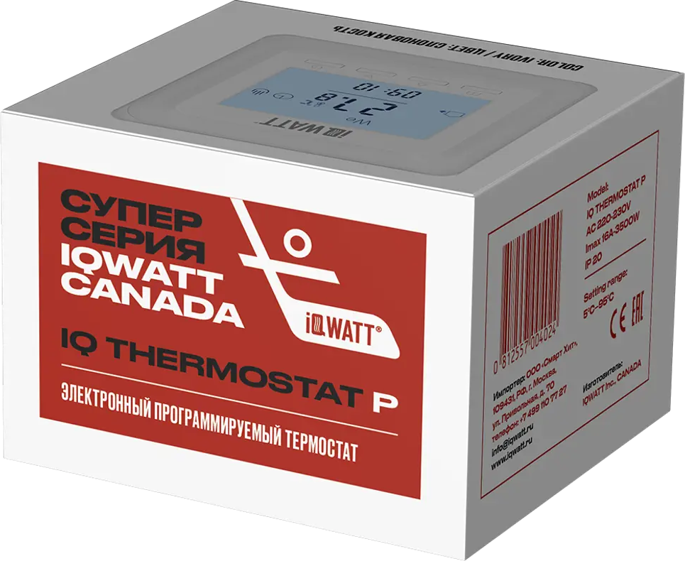 90535303 Терморегулятор для теплого пола Iqwatt P электронный программируемый цвет слоновая кость STLM-0940668