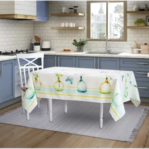 Скатерть "Вазы", прямоугольная, 140x180 см, цвет голубой