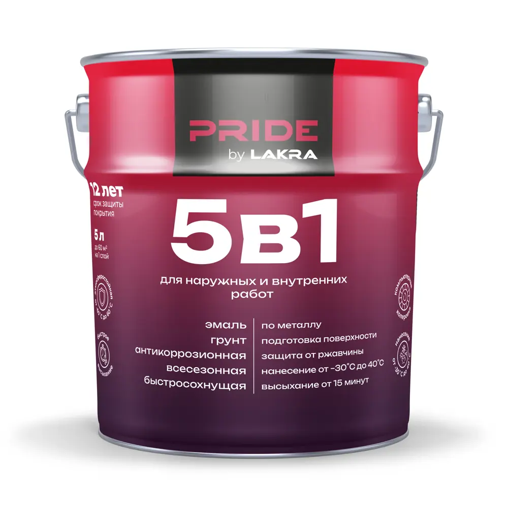 ЛАКРА Грунт-эмаль 5 в 1 для металла и дерева, графит 5 л 89416440 STLM-1577031 - Вид №1
