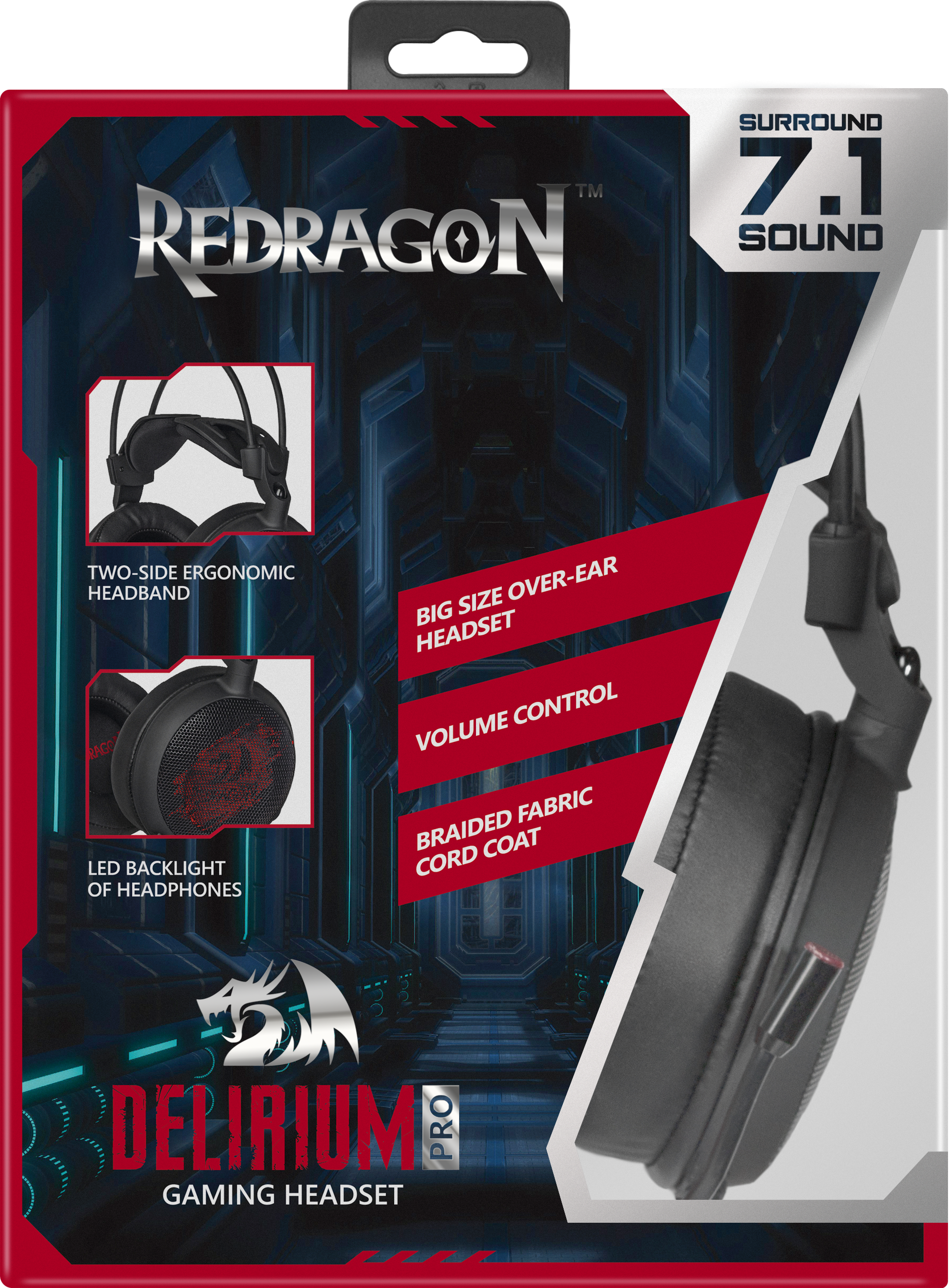 64214 игровая гарнитура delirium pro объемный звук 7.1, провод 2 м Redragon Santreyd  - Вид №6