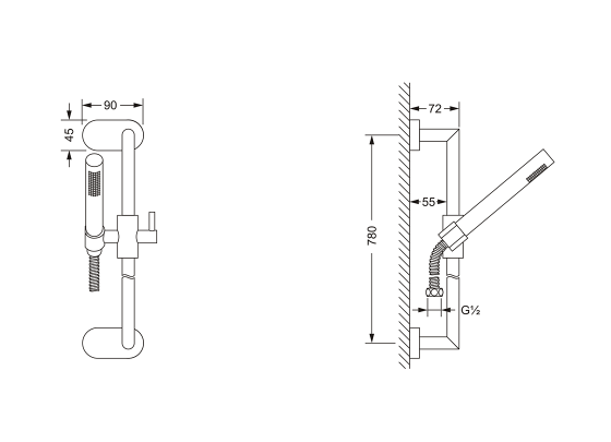 Душевой гарнитур со шлангом и штангой JOERGER Plateau 630.13.300.000 - Вид №1