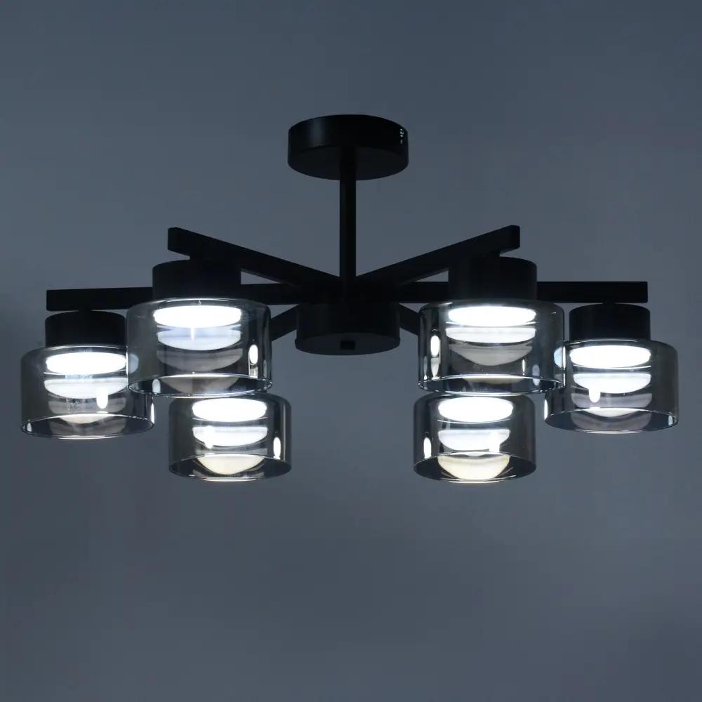 Люстра на штанге Nemico 6 ламп 15 м² цвет черный SCHAFFNER STLM-2153336 - Вид №1