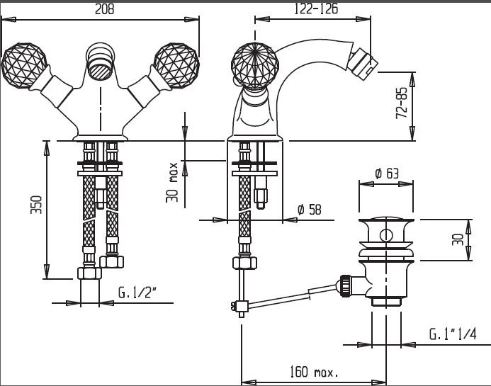Смеситель для биде CEZARES ATLANTIS-BS1-02-Sw/M  - Вид №1