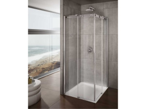 Стеклянная угловая душевая кабина с раздвижной дверью