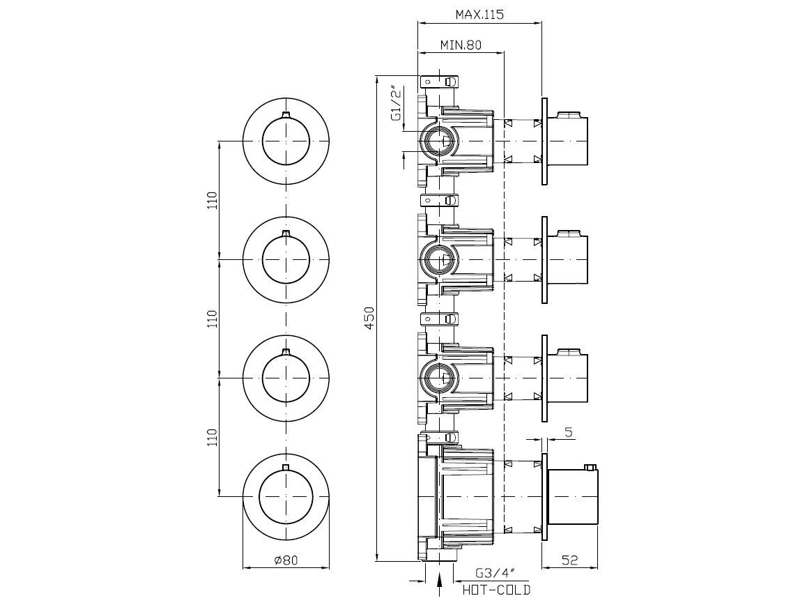 Термостатический смеситель для душа с 4 отверстиями Zucchetti Pan S ARCH-00043799 - Вид №9