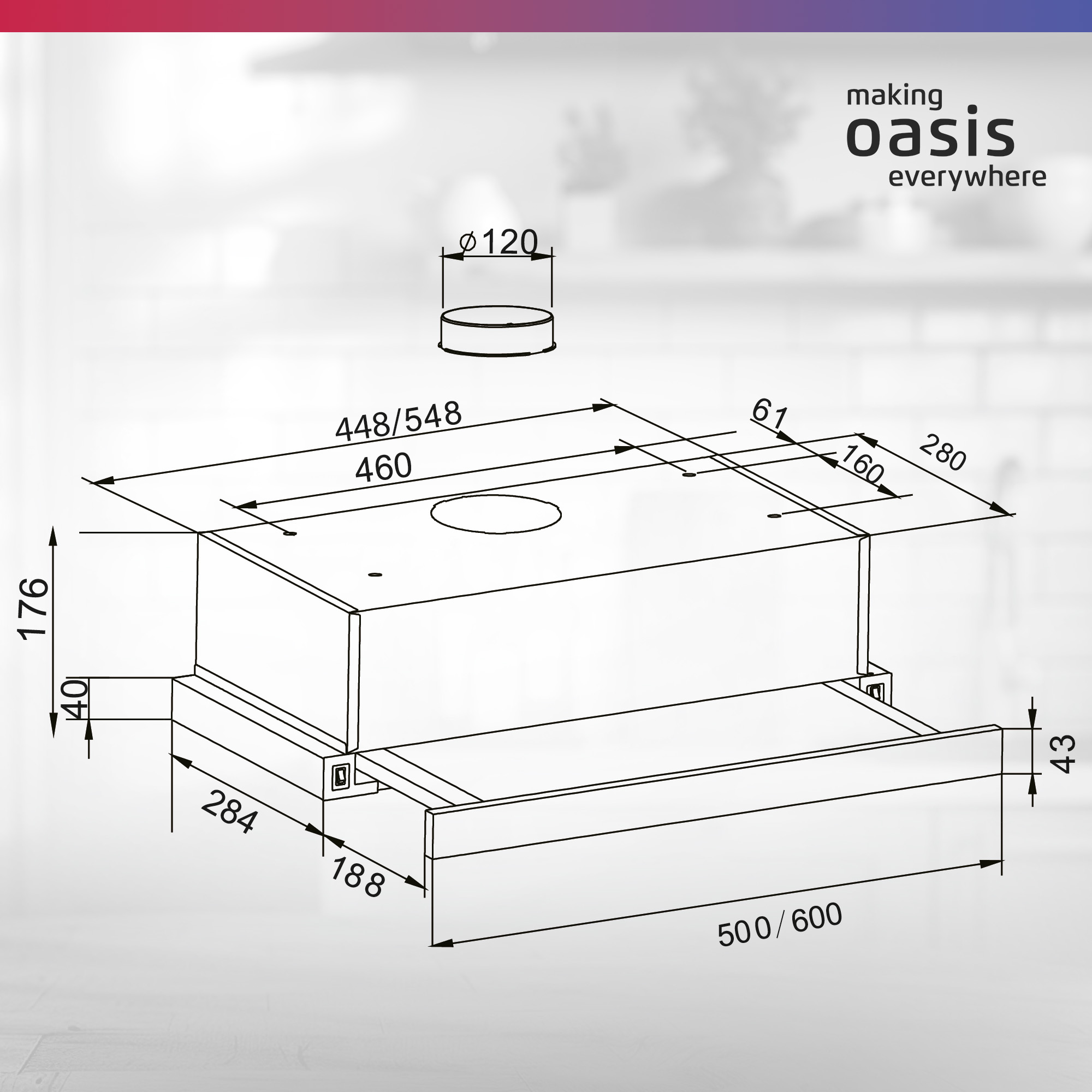 5355920 Вытяжка телескопическая Oasis UV-60IG бежевый/бежевый STDN-0006700 - Вид №7