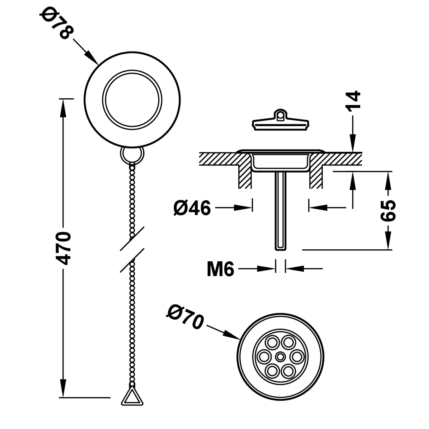 Плоский сливной кожух с цепочкой и крышкой для умывальника, биде и раковины-03474501AC TRES  - Вид №1