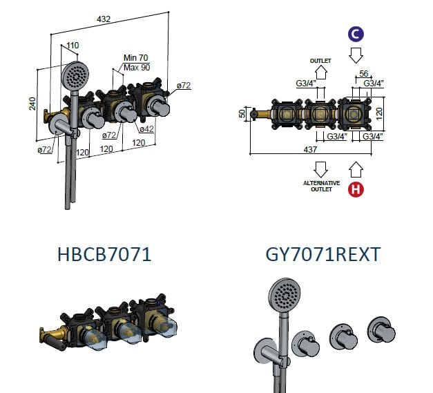 Латунный термостатический набор для душа с ручным душем Hotbath Guy ARCH-00096302 - Вид №2