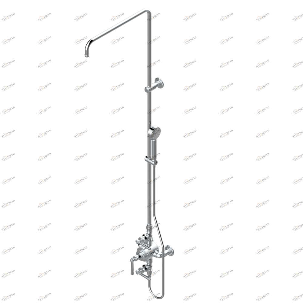 G7B-64TRCD Смеситель термостатический для душа встраиваемый в стену / перекрывающие краны / открытая душевая колонна / душ "телефон", шланг и настенные рожки для лейки - межцентровое расстояние 150 мм. (без верхней лейки) Thg-paris Beaubourg с рукоятками G7B 64TRCD  A02 CAT.A