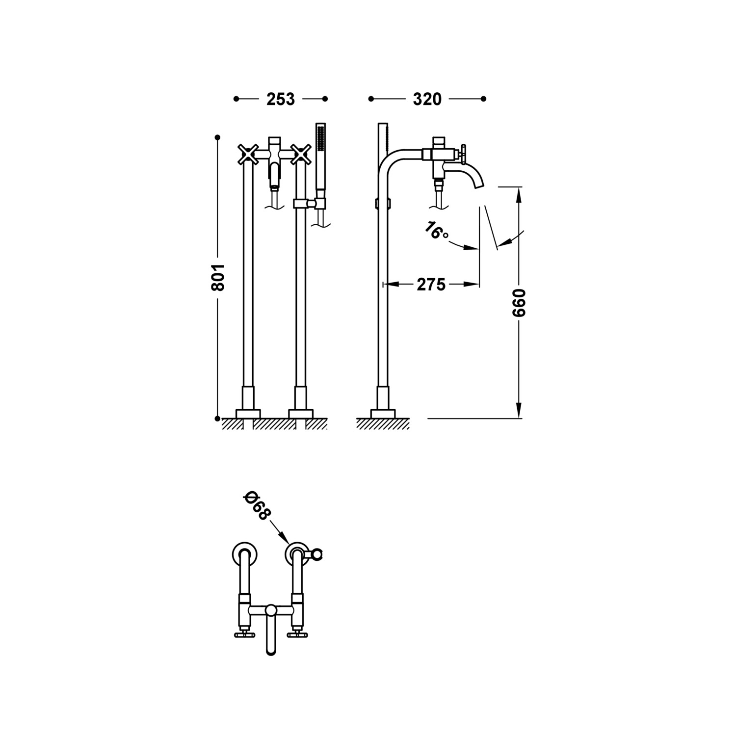 Напольный смеситель MONTBLANC с двумя ручками для ванны и душа-28319401OM TRES Mont Blanc - Вид №1