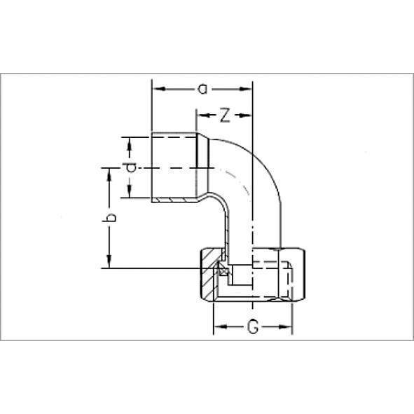 15002G1412 SANHA 5002G отвод 90° НП-ВР, с накидной гайкой, медь 14x1/2 мм  - Вид №1