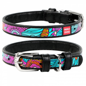 ПР0048404 Ошейник для собак Waudog с рисунком Лето, ширина 12мм, длина 19-25см черный COLLAR