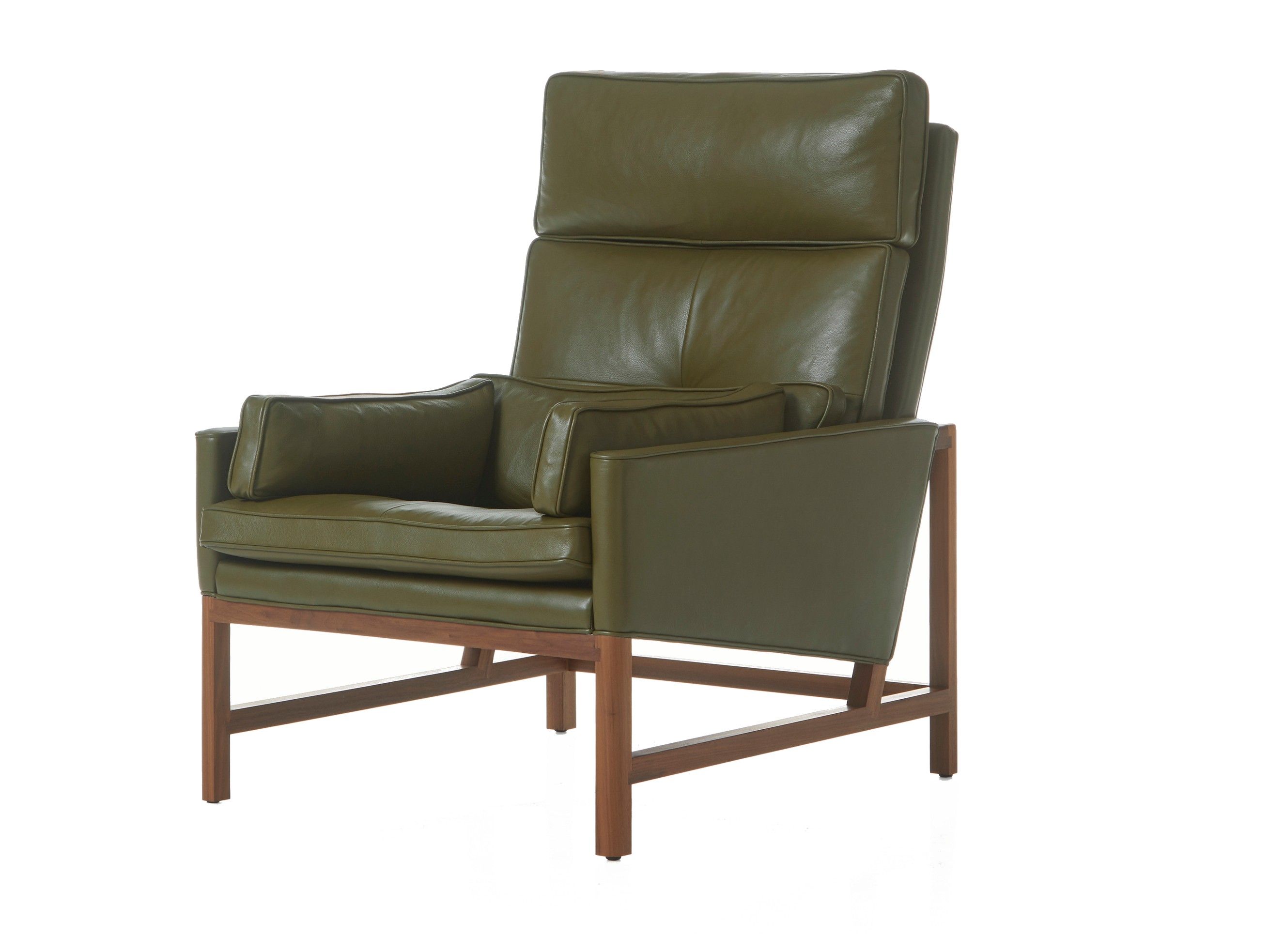 Кожаное кресло с высокой спинкой BassamFellows Гостиная с деревянным каркасом ARCH-00107867