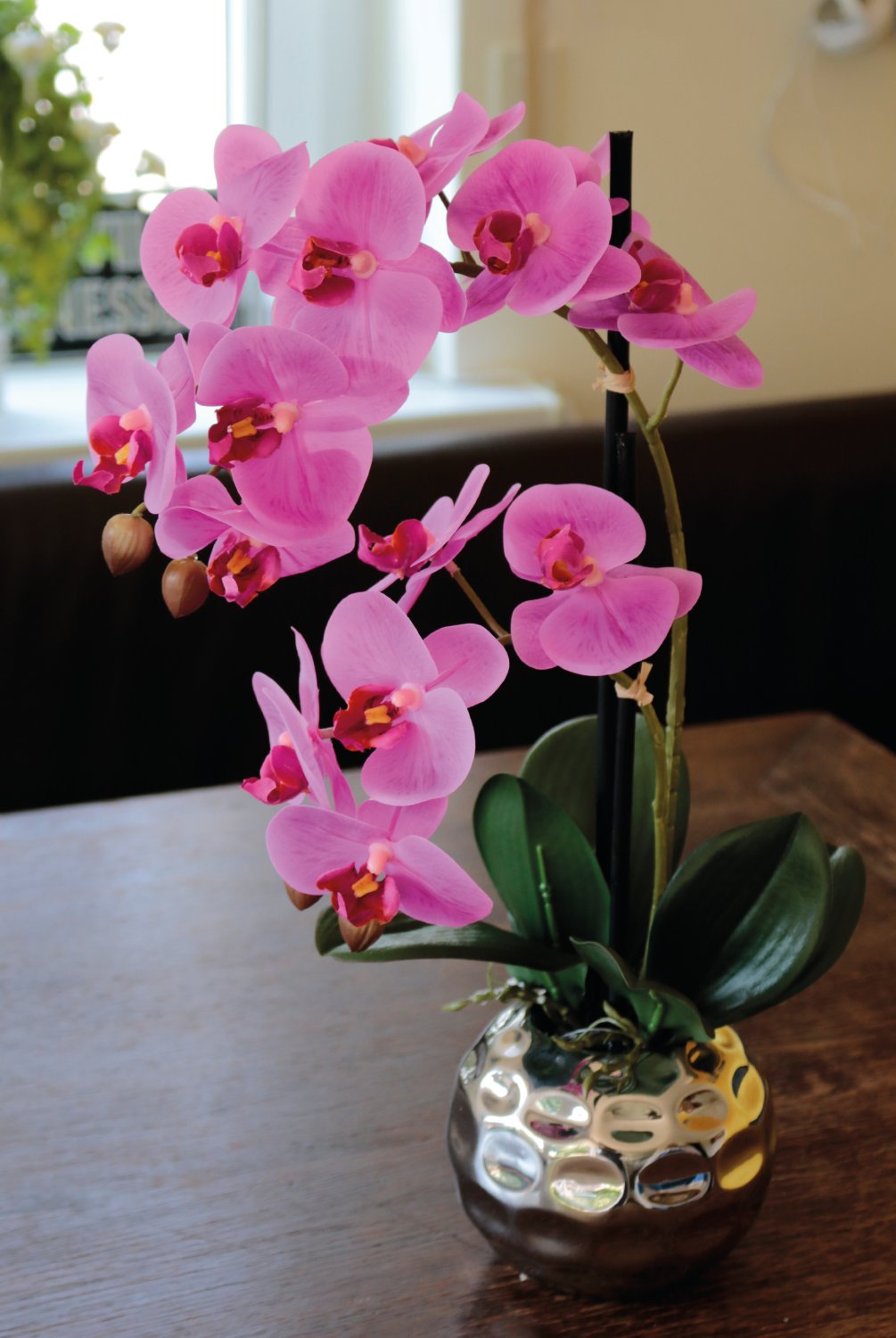 2772 420 a3 Пластиковая орхидея Phalaenopsis, 2-х кратная, горшечная, 45 см, real touch, вишня H-andreas  - Вид №1