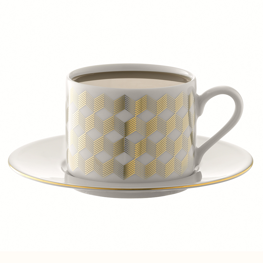 P034-11-146 Набор чашек с блюдцами signature, chevron, 4 шт, 250 мл, золото LSA International  - Вид №7