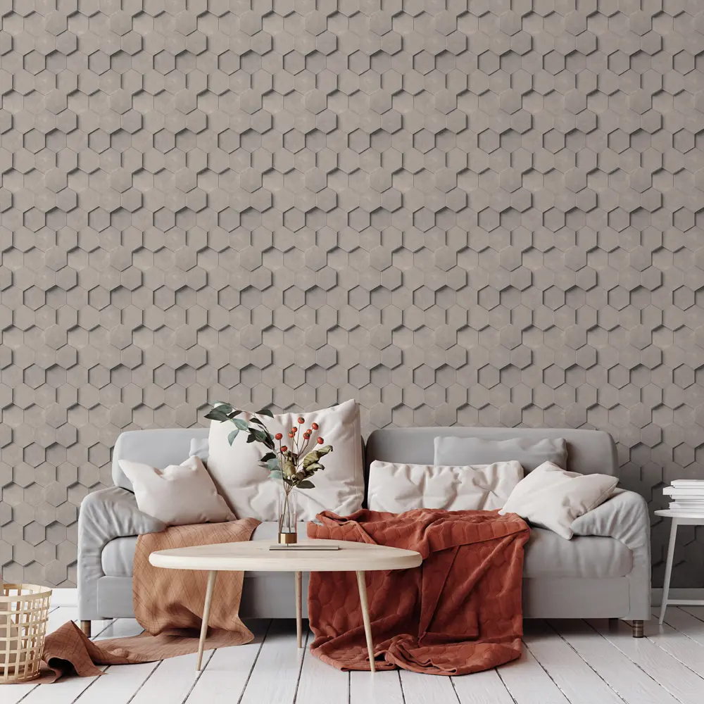 INSPIRE Art: Флизелиновые обои с геометрическим 3D-эффектом в бежевых тонах 83617759 STLM-0042865 - Вид №3