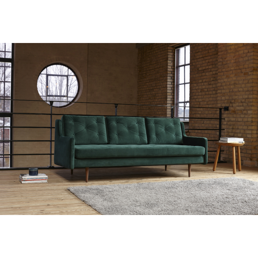 Диван трехместный Holme с ножками из дуба/ореха, темно-зеленый Kragelund 28103208603 - Вид №1