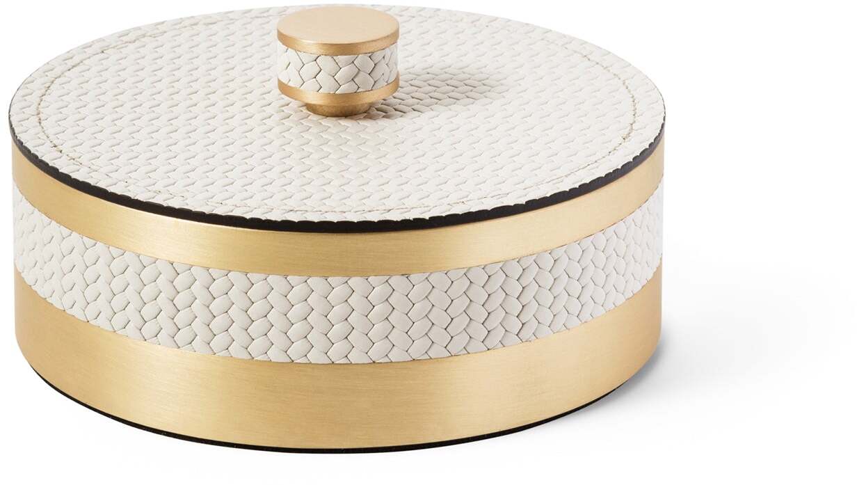 Коробка Saturno - Ø 15XH5,5 см / металл-хром/ари-кожа_черный