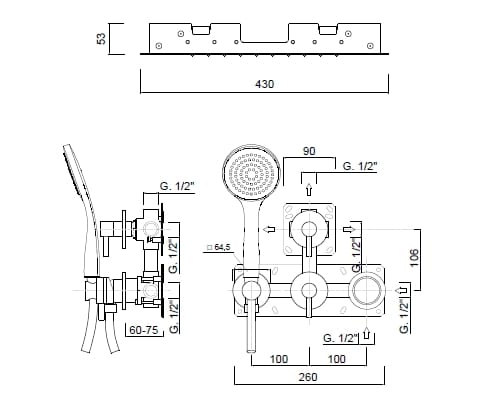 Встраиваемый набор для душа с ручным душем Rubinetteria Giulini MyRing ARCH-00115085 - Вид №1