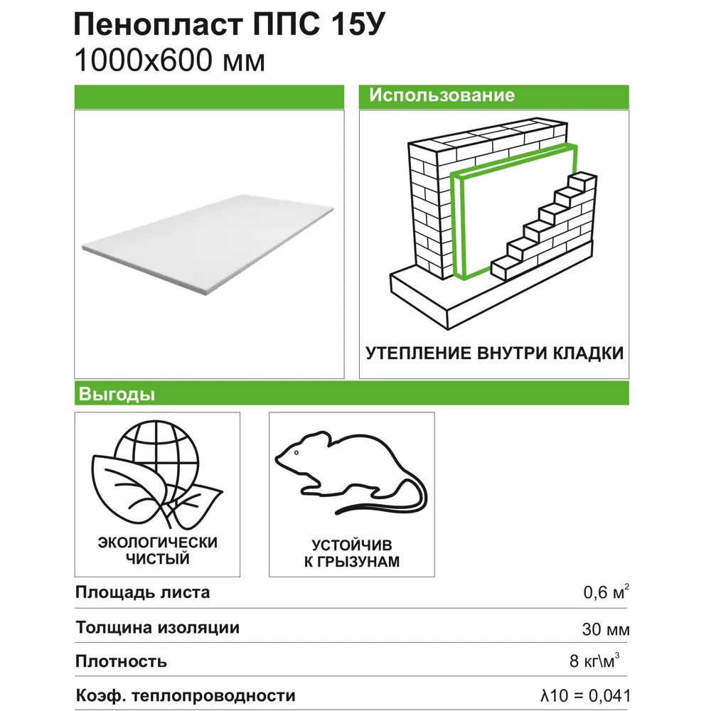 Santreyd Пенополистирол ППС 1000×600×30 мм для звукоизоляции стен 82622672 STLM-0032001 - Вид №1