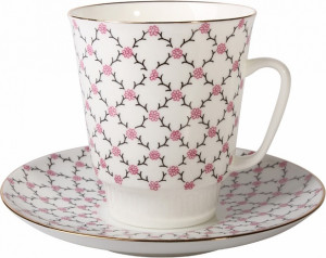 82155 Императорский фарфоровый завод Чашка с блюдцем "Розовая сетка" "Майская" Фарфор костяной
