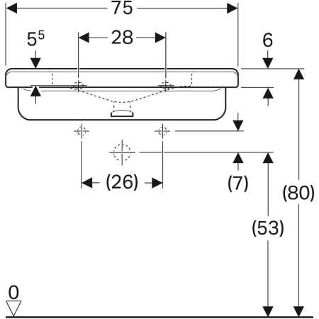 128660000 Раковина Geberit Renova Comfort Square, безбарьерная Geberit  - Вид №34