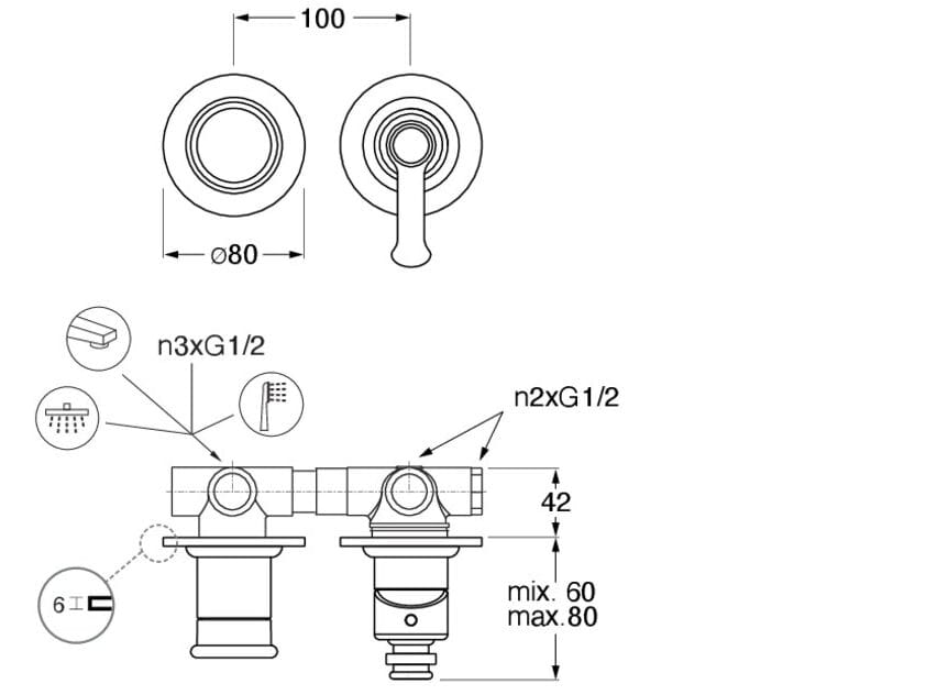 2 отверстия однорычажный смеситель для душа / ванны с переключателем CRISTINA Rubinetterie Маяк ARCH-00024693 - Вид №1
