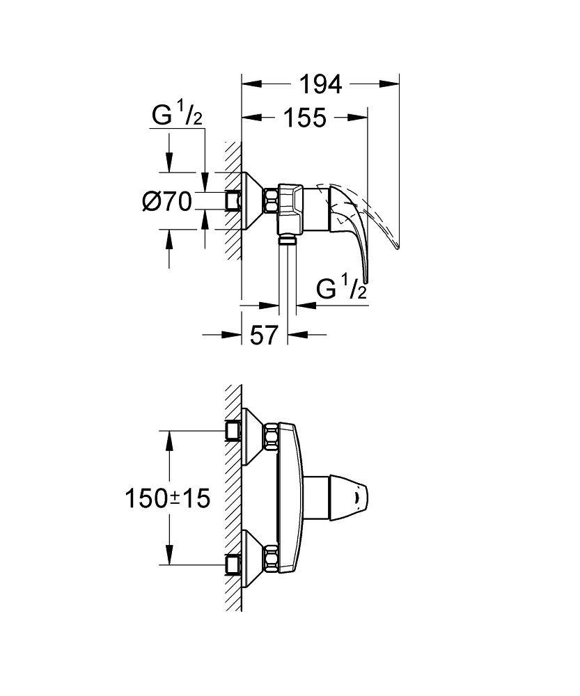 32807000 Смеситель для душа Grohe BauCurve хром - Вид №1