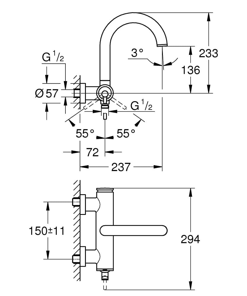 Настенный смеситель для ванны с 2 отверстиями Grohe Атриум ARCH-00131909 - Вид №5