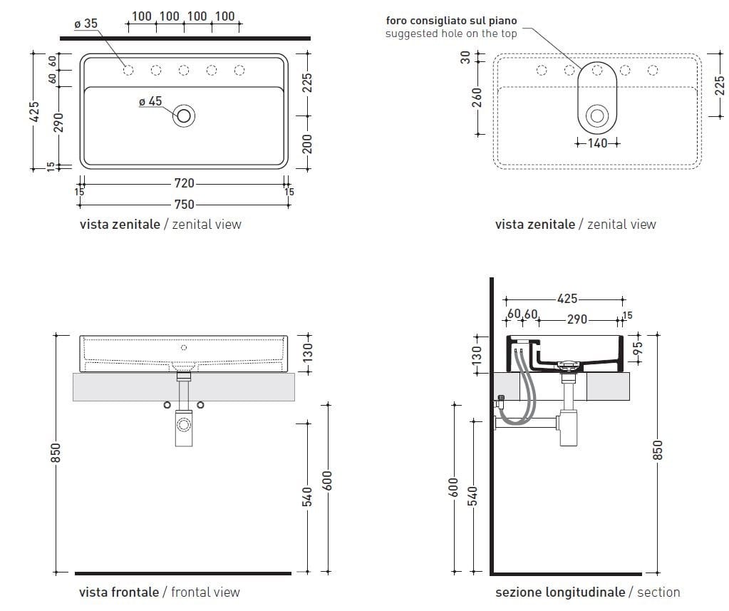 Керамическая столешница Ceramica Flaminia Monowash Miniwash Fly ARCH-00149814 - Вид №2