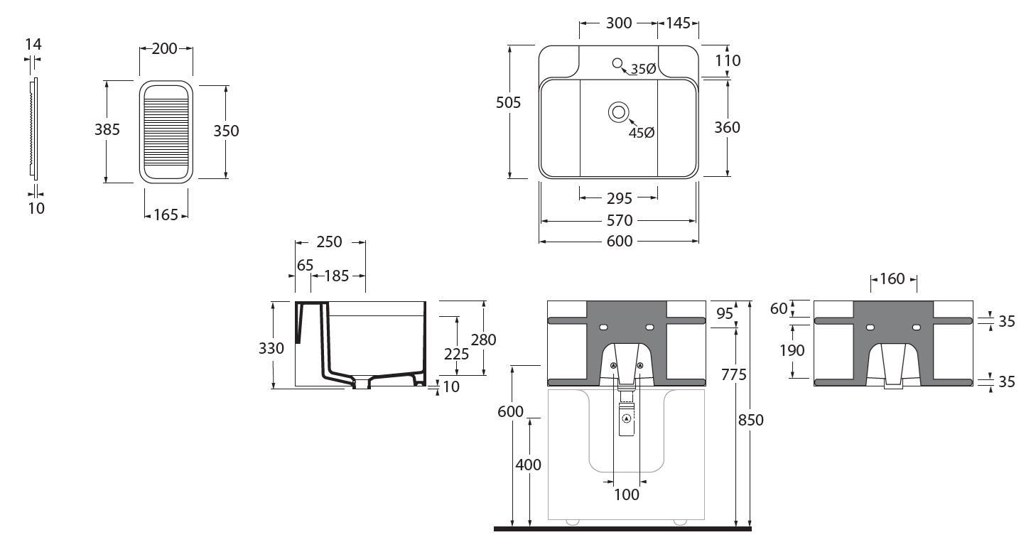 Керамическая прямоугольная подвесная раковина Azzurra Ceramica специальные предметы ARCH-00130593 - Вид №4