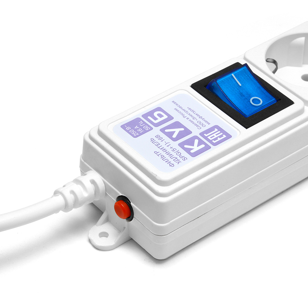 SPG(5+1)-16B-5M Surge protector power cube 5,0 m 6 outlets (white) 16a / 3,5kvt Электрическая мануфактура Santreyd  - Вид №1