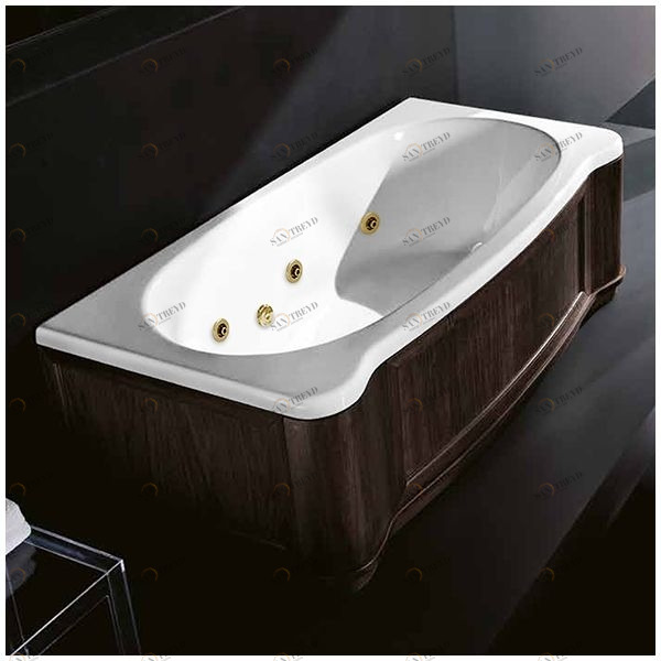 Ванна Gruppo treesse New Classic Young STD-V6747-DX-WV-GD белая с золотой фурнитурой и гидромассажем прямоугольная правая деревянная панель венге STDV6747DXWVGD