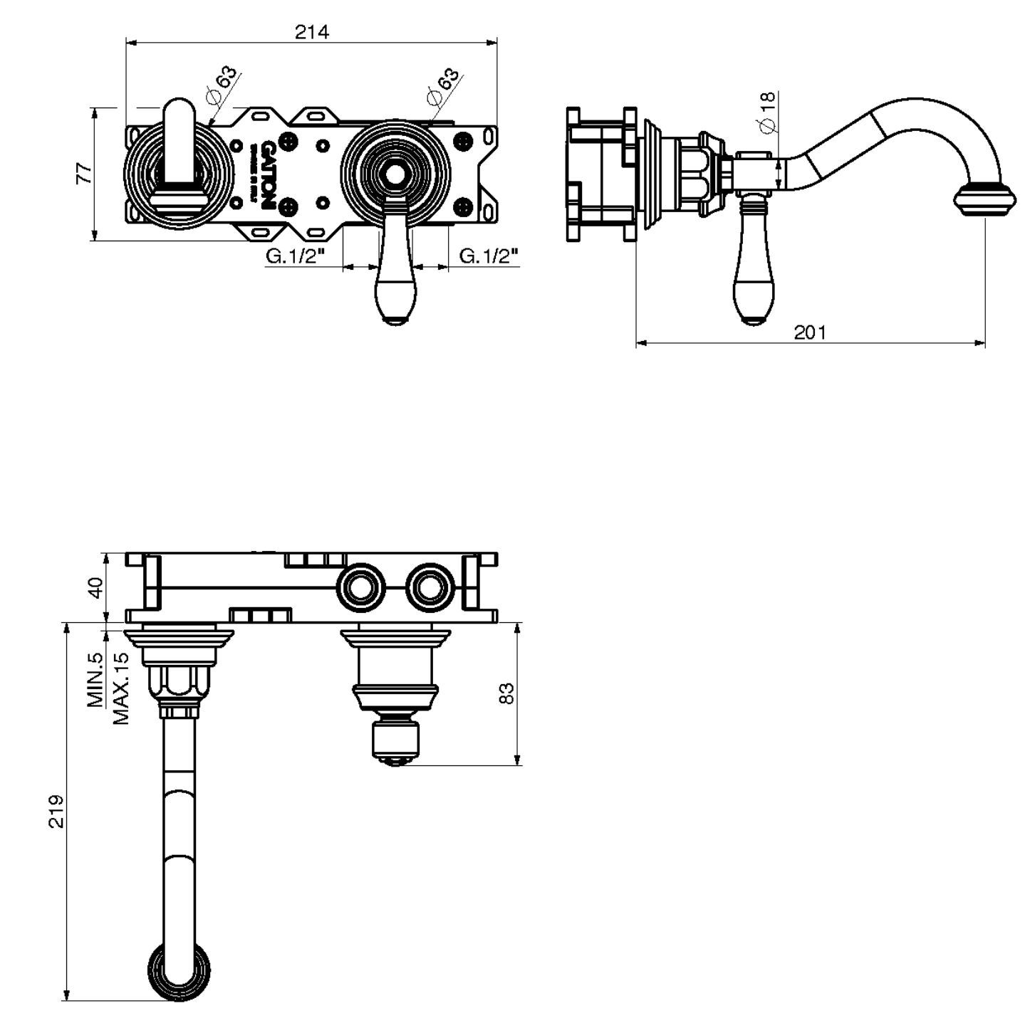 Настенный однорычажный смеситель для раковины GATTONI Orta ARCH-00130682 - Вид №2